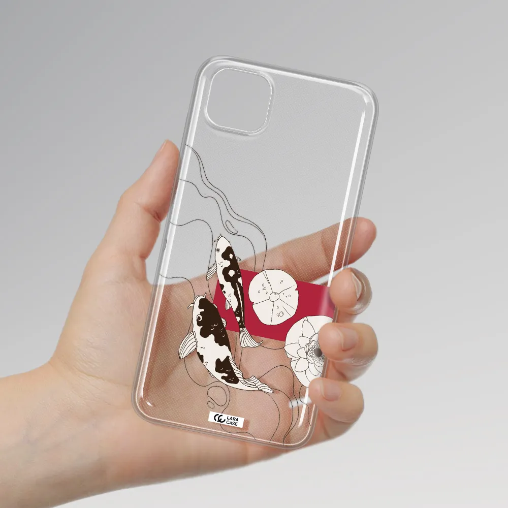 a black and white illustration of fish and flowers Huawei Honor 9S Clear TPU Case