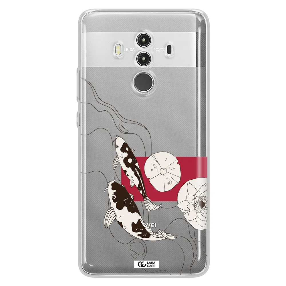a black and white illustration of fish and flowers Huawei Mate 10 Clear TPU Case