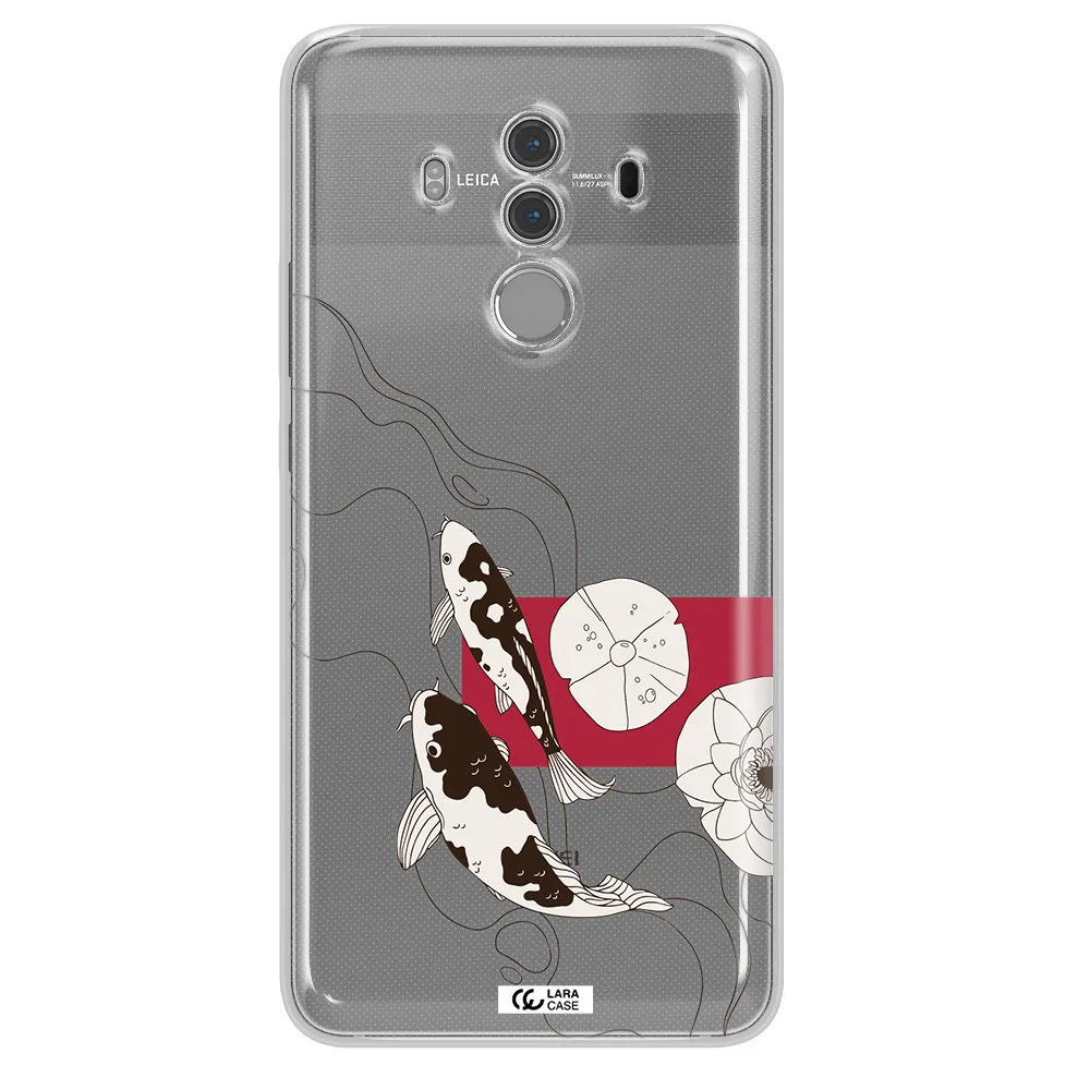 a black and white illustration of fish and flowers Huawei Mate 10 Pro Clear TPU Case