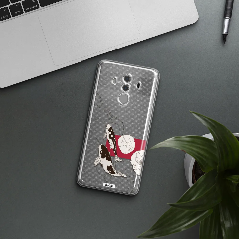 a black and white illustration of fish and flowers Huawei Mate 10 Pro Clear TPU Case