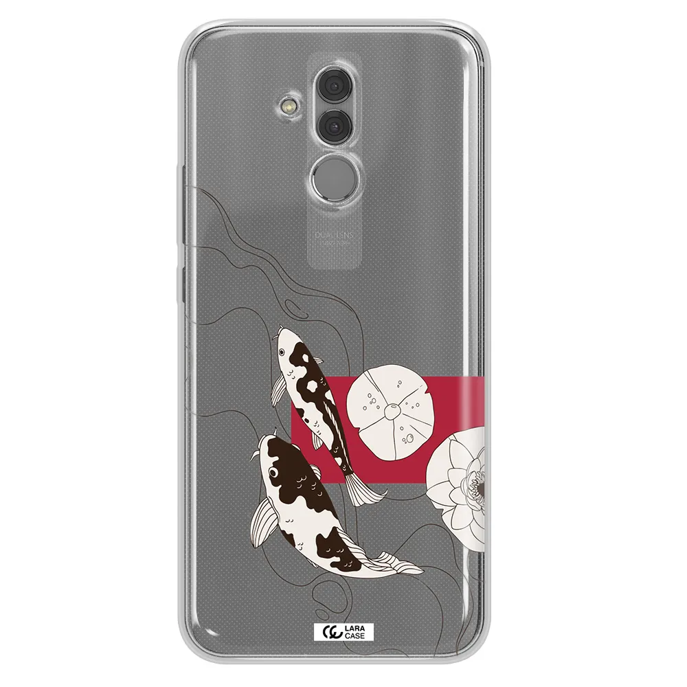 a black and white illustration of fish and flowers Huawei Mate 20 Lite Clear TPU Case