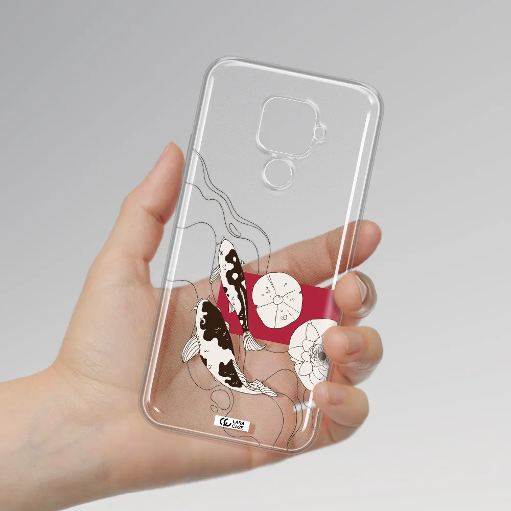 a black and white illustration of fish and flowers Huawei Mate 30 Lite Clear TPU Case