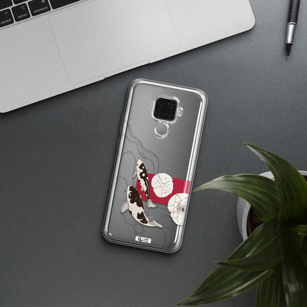 a black and white illustration of fish and flowers Huawei Mate 30 Lite Clear TPU Case