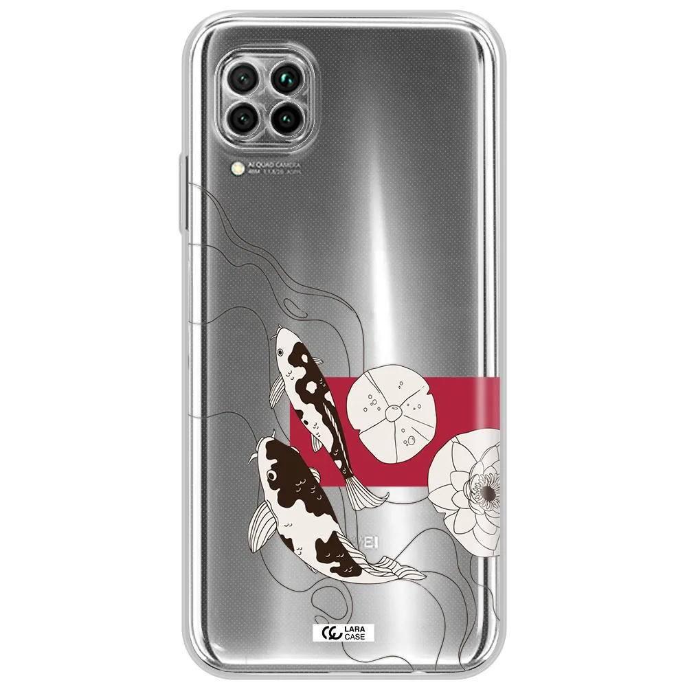A Black And White Illustration Of Fish And Flowers Huawei Nova 7I Clear Tpu Case