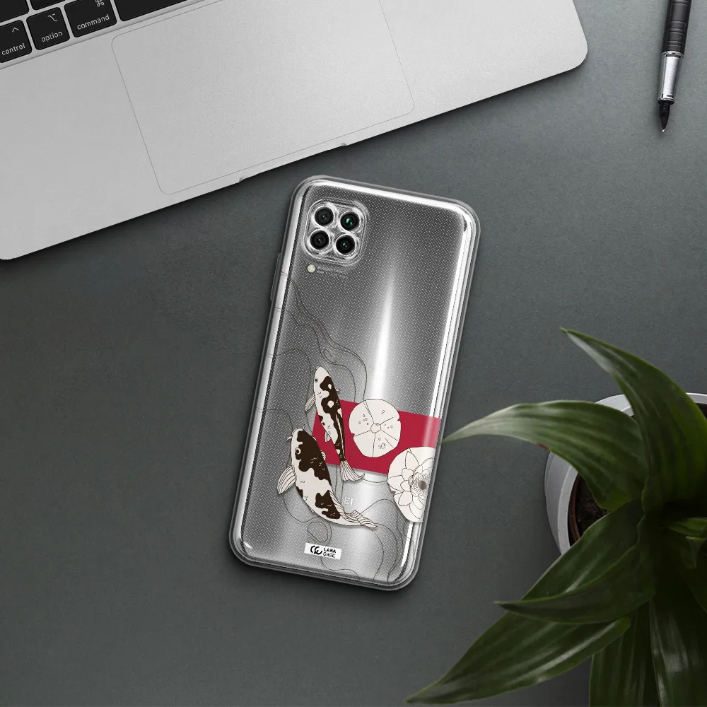 A Black And White Illustration Of Fish And Flowers Huawei Nova 7I Clear Tpu Case
