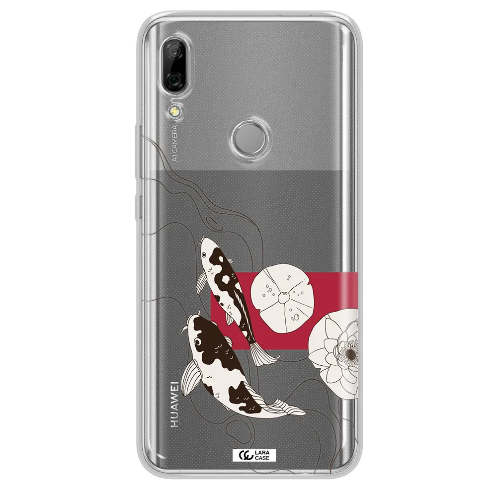 a black and white illustration of fish and flowers Huawei P Smart Z Clear TPU Case