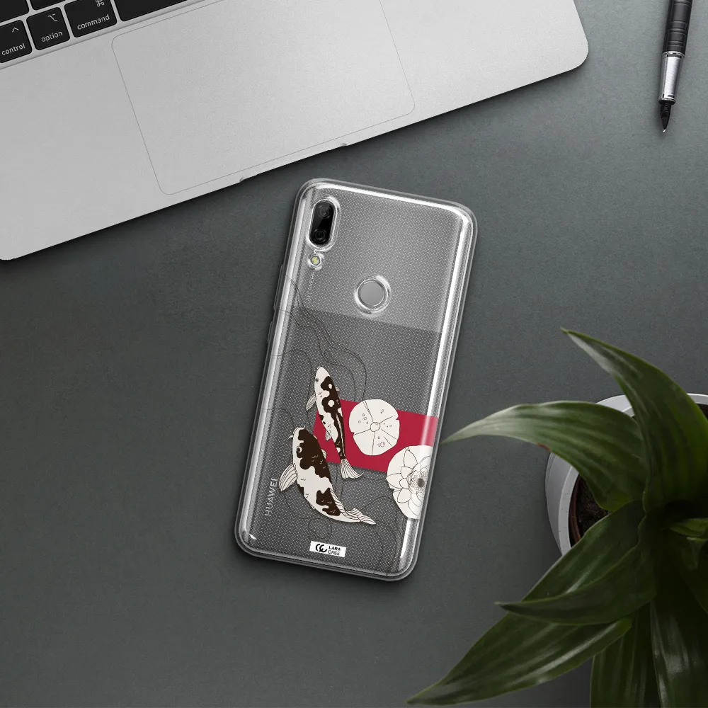 a black and white illustration of fish and flowers Huawei P Smart Z Clear TPU Case