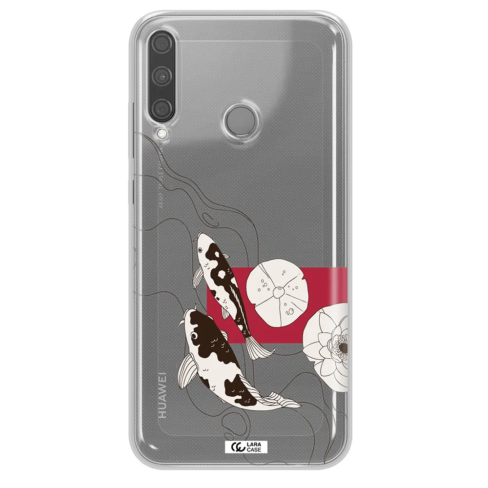 a black and white illustration of fish and flowers Huawei P40 Lite E Clear TPU Case