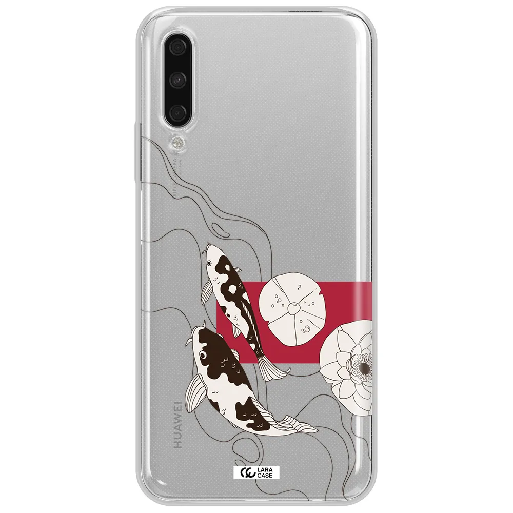 A Black And White Illustration Of Fish And Flowers Huawei Y9S Clear Tpu Case