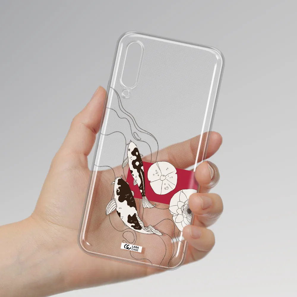 A Black And White Illustration Of Fish And Flowers Huawei Y9S Clear Tpu Case