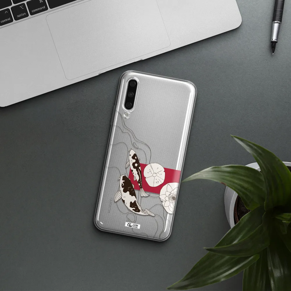 A Black And White Illustration Of Fish And Flowers Huawei Y9S Clear Tpu Case