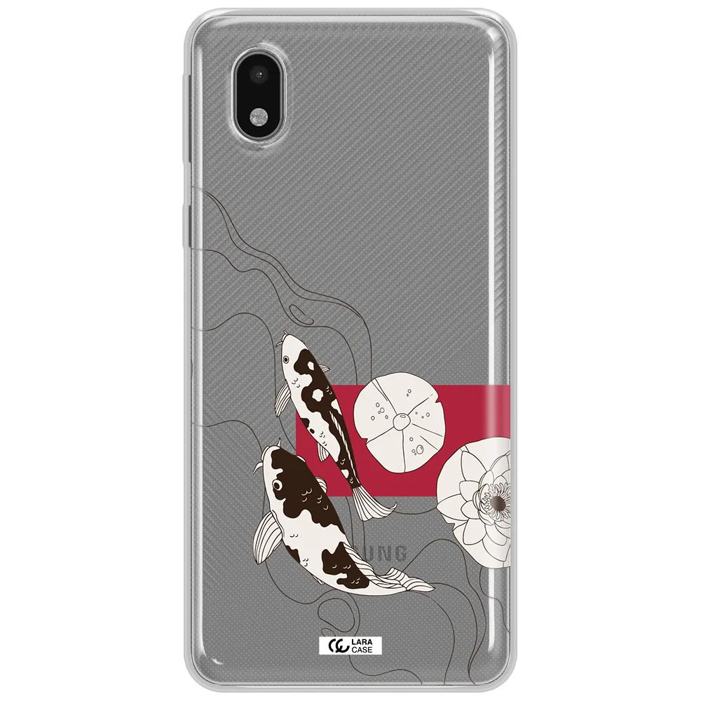 A Black And White Illustration Of Fish And Flowers Samsung A01 Core Clear Tpu Case
