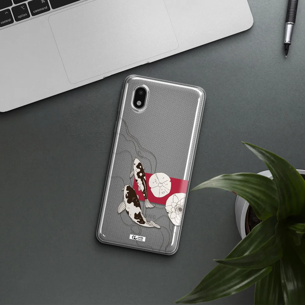 A Black And White Illustration Of Fish And Flowers Samsung A01 Core Clear Tpu Case