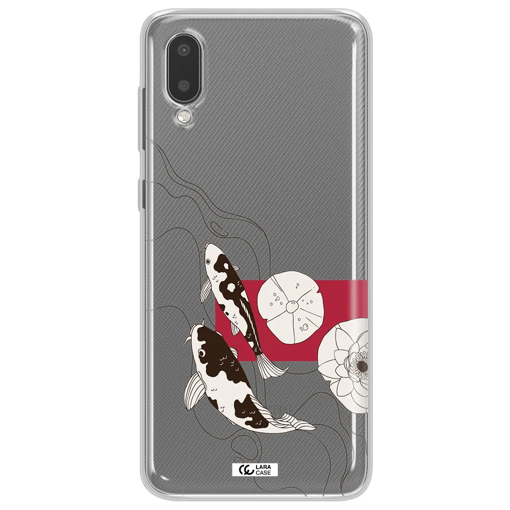 a black and white illustration of fish and flowers Samsung A02 Clear TPU Case