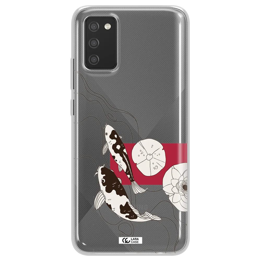 a black and white illustration of fish and flowers Samsung A02S Clear TPU Case