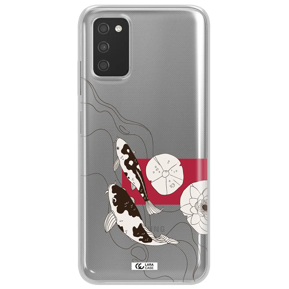a black and white illustration of fish and flowers Samsung A03S Clear TPU Case