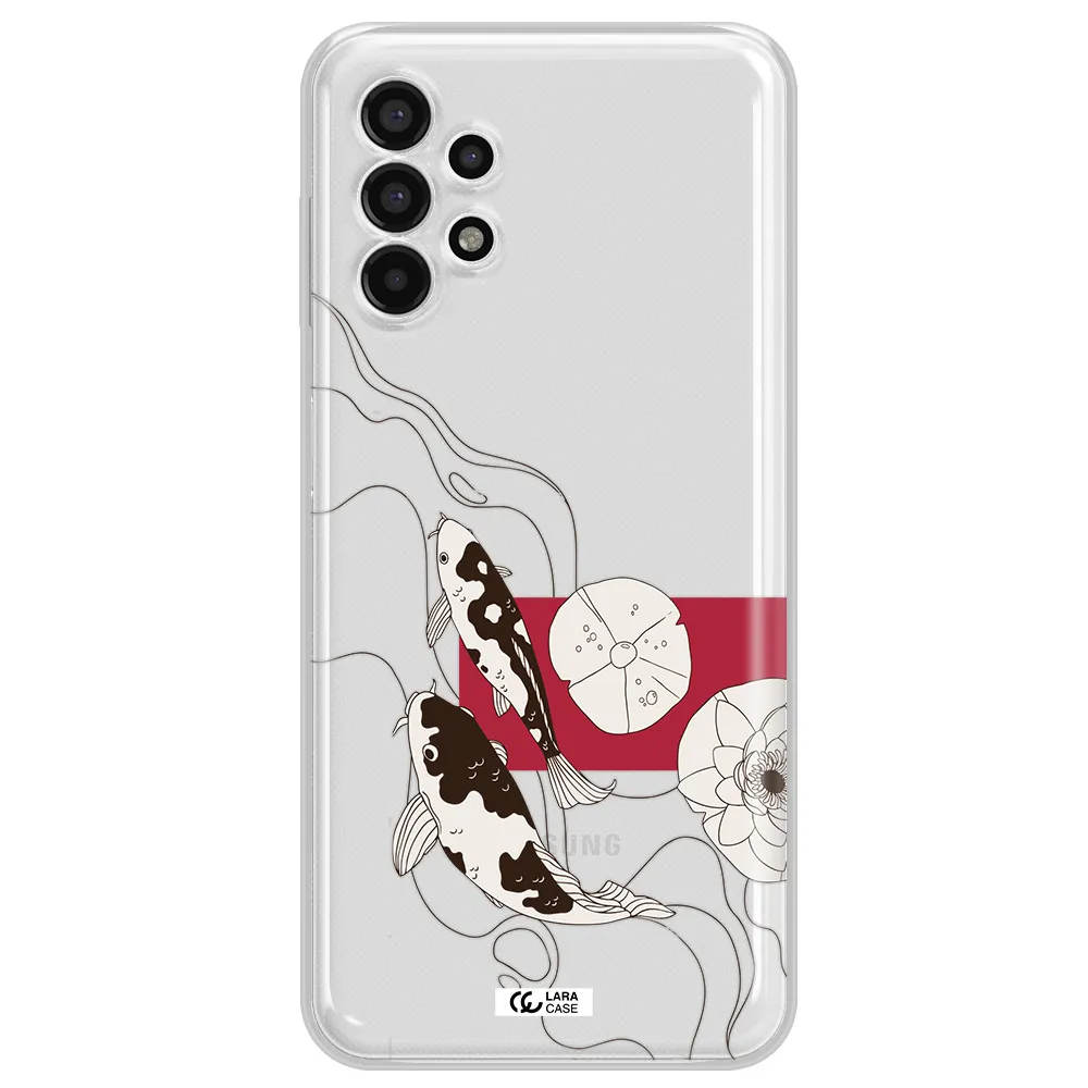 a black and white illustration of fish and flowers Samsung A13 4g Clear TPU Case
