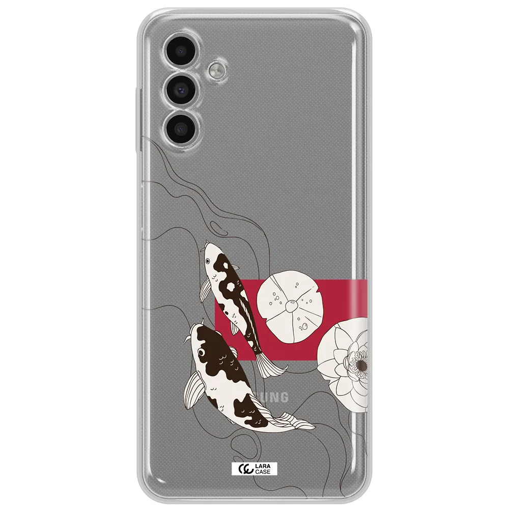 A Black And White Illustration Of Fish And Flowers Samsung A13 5G Clear Tpu Case
