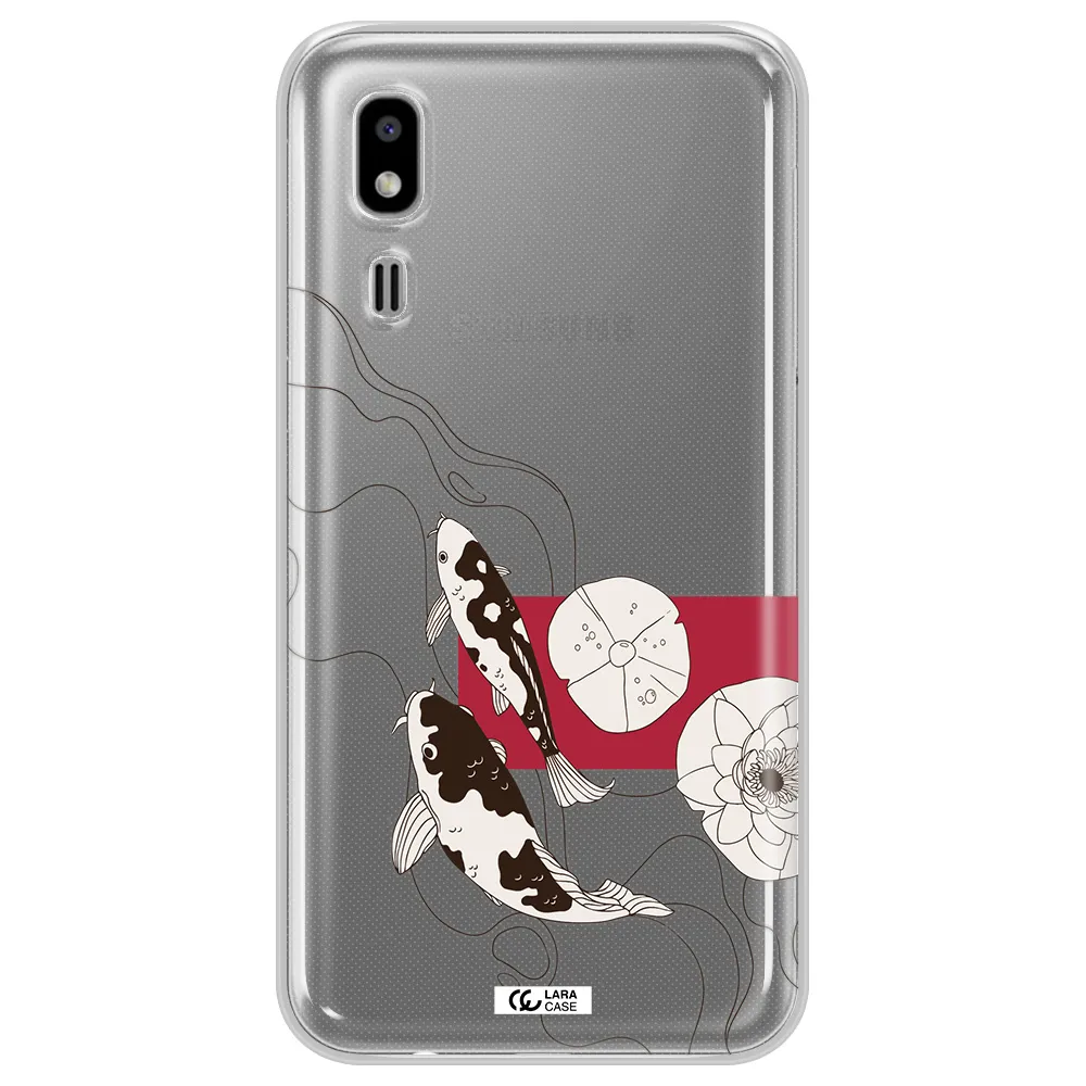 a black and white illustration of fish and flowers Samsung A2 Core Clear TPU Case