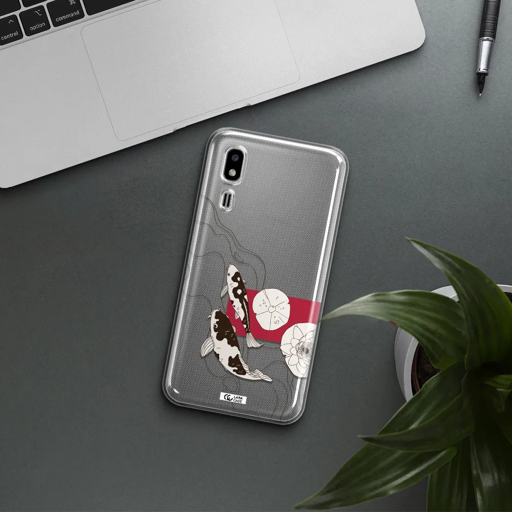 a black and white illustration of fish and flowers Samsung A2 Core Clear TPU Case