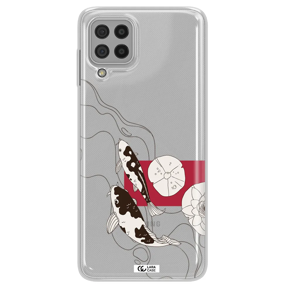 a black and white illustration of fish and flowers Samsung A22 4g Clear TPU Case