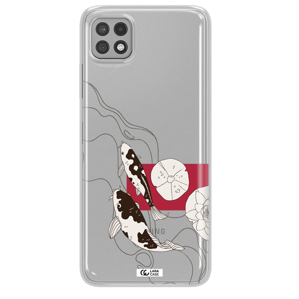 a black and white illustration of fish and flowers Samsung A22 5g Clear TPU Case