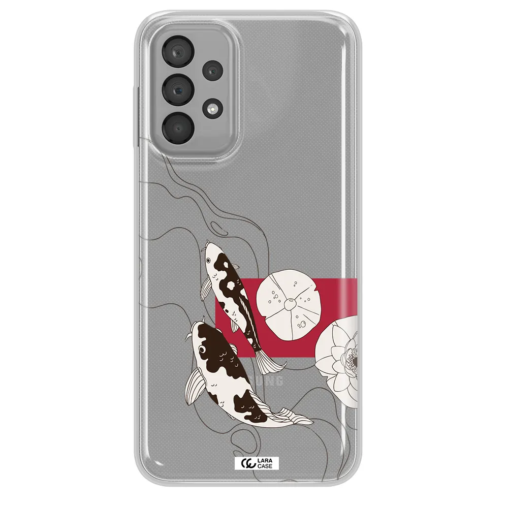 a black and white illustration of fish and flowers Samsung A23 Clear TPU Case