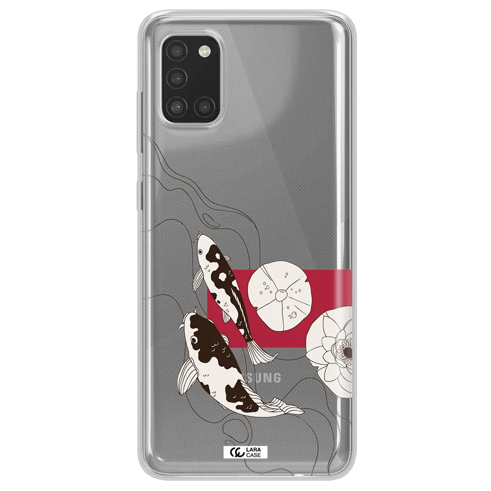 a black and white illustration of fish and flowers Samsung A31 Clear TPU Case