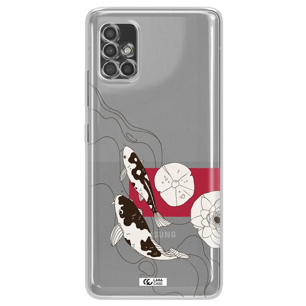 A Black And White Illustration Of Fish And Flowers Samsung A40S Clear Tpu Case