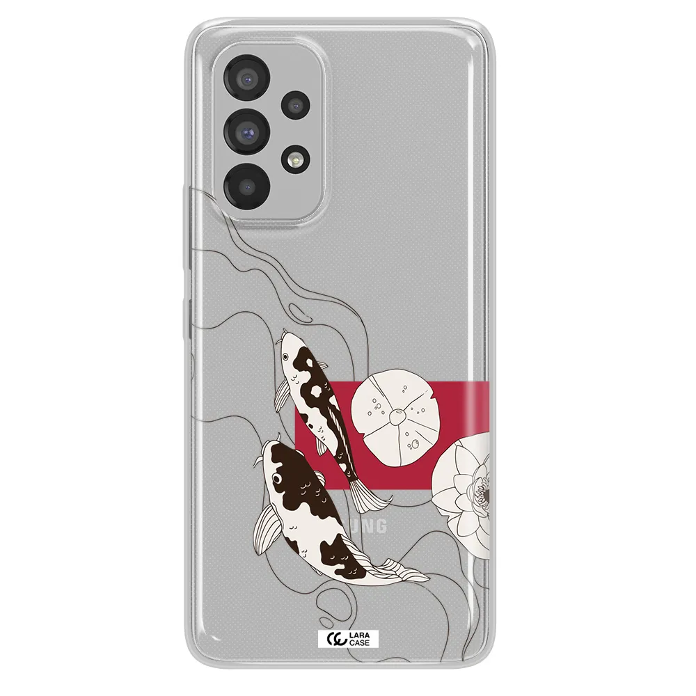 a black and white illustration of fish and flowers Samsung A53 Clear TPU Case