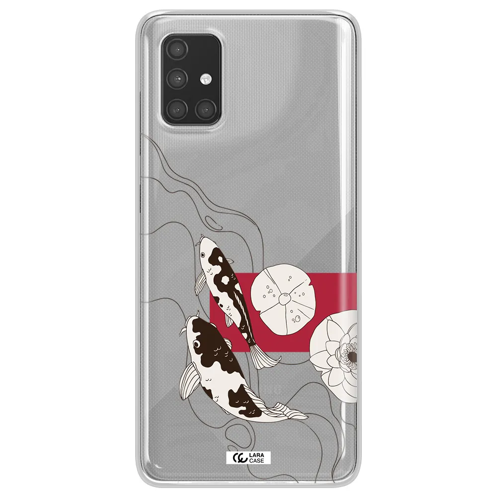 a black and white illustration of fish and flowers Samsung A71 Clear TPU Case