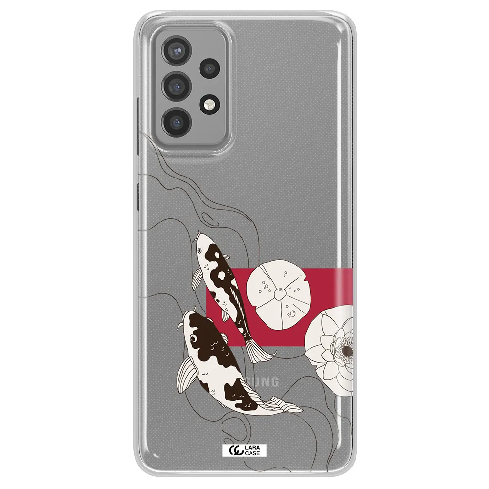 a black and white illustration of fish and flowers Samsung A72 Clear TPU Case