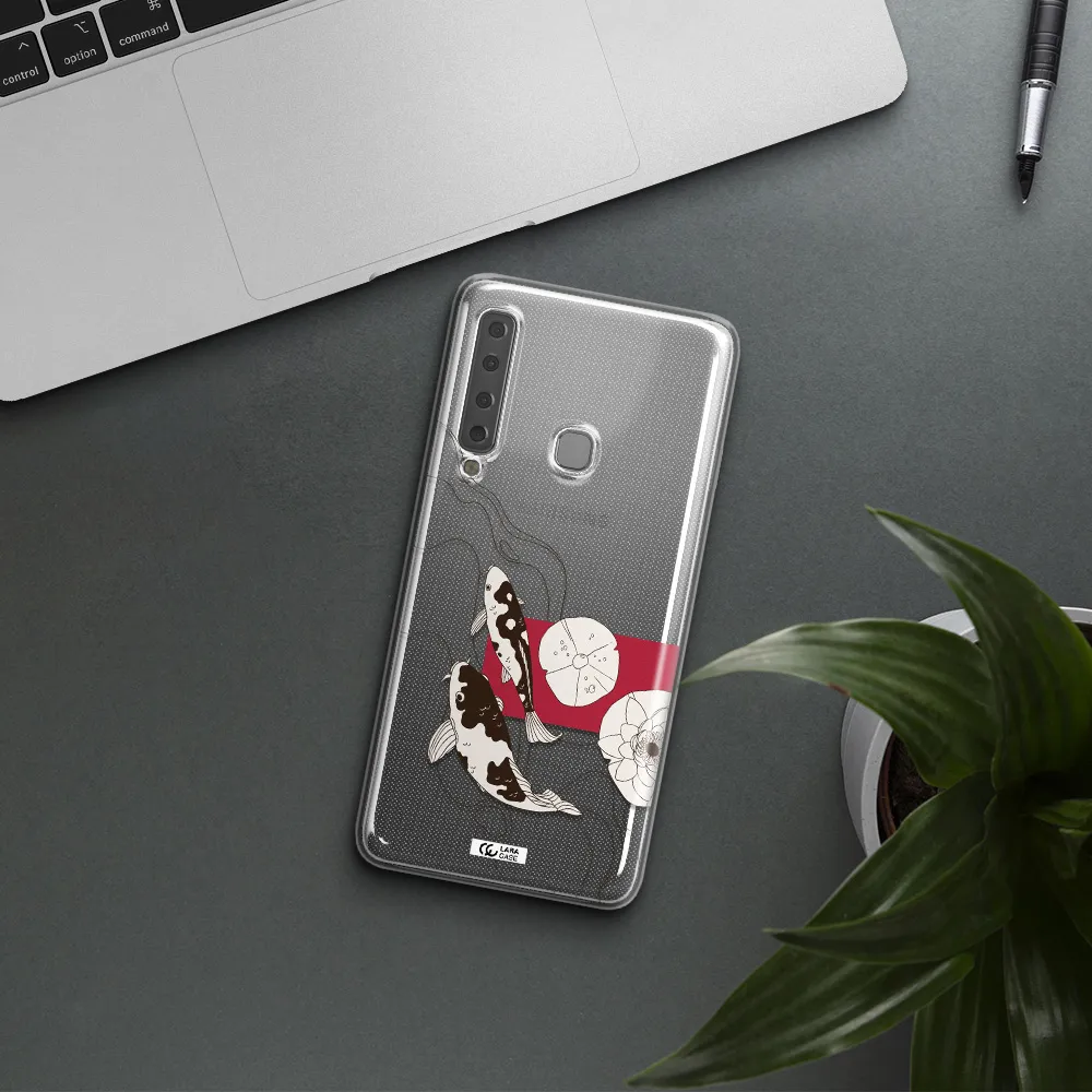 a black and white illustration of fish and flowers Samsung A9 2018 Clear TPU Case