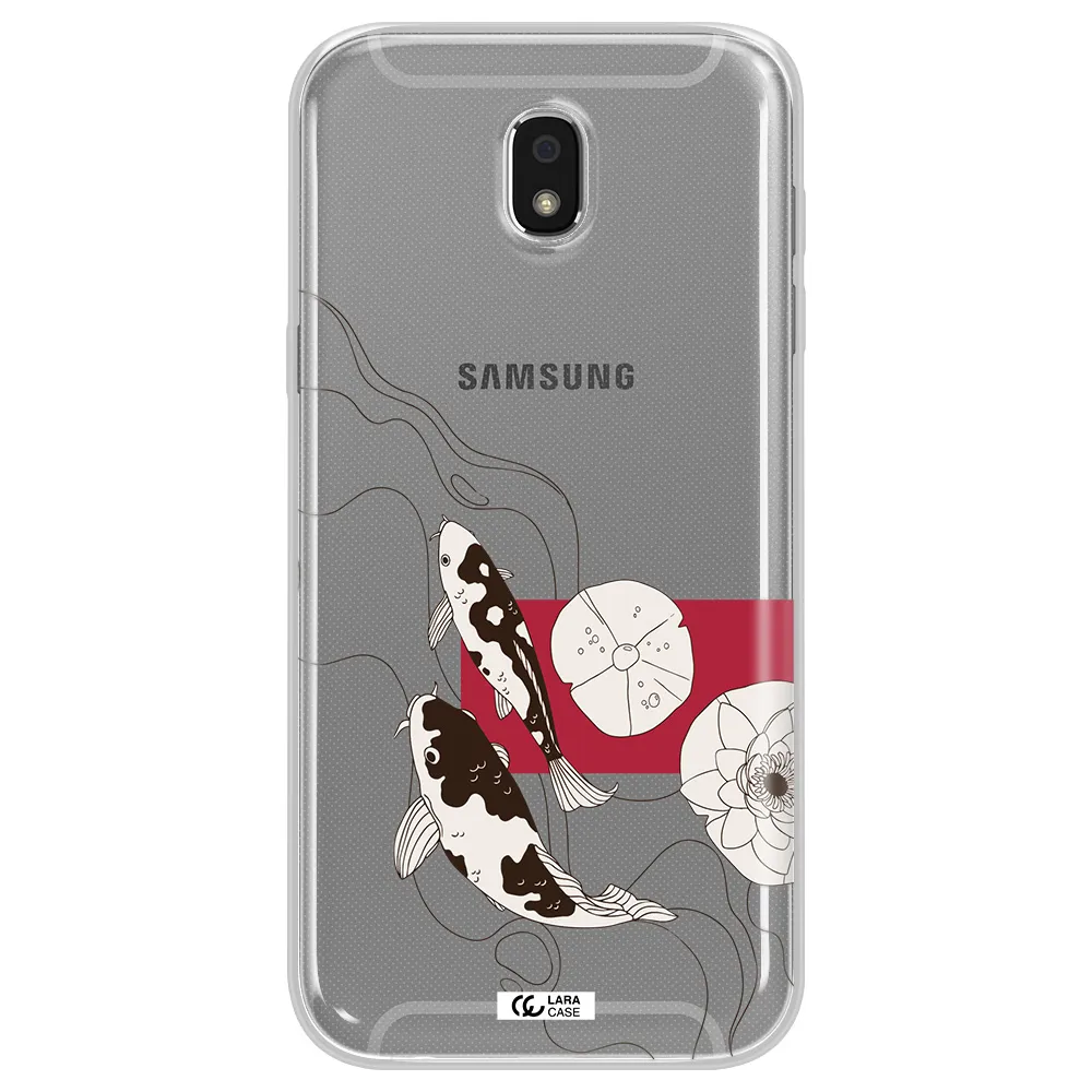 a black and white illustration of fish and flowers Samsung J5 2017 Clear TPU Case