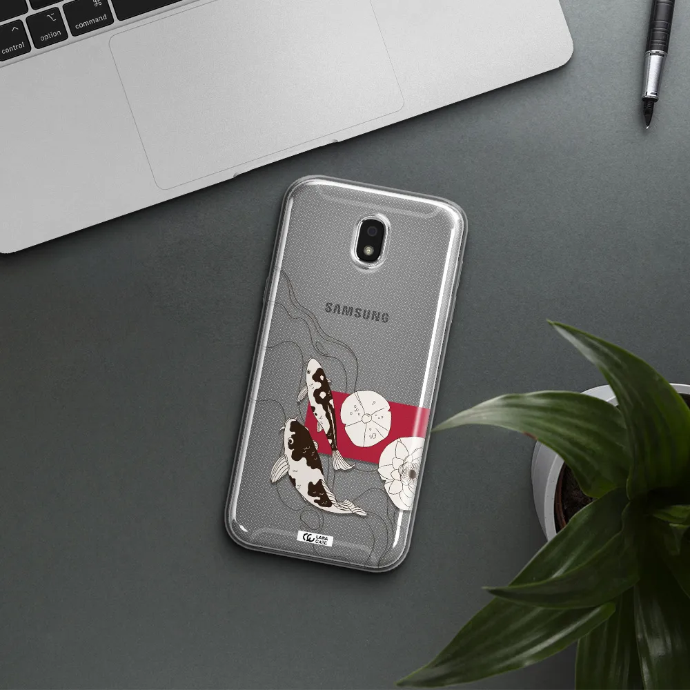 a black and white illustration of fish and flowers Samsung J5 2017 Clear TPU Case