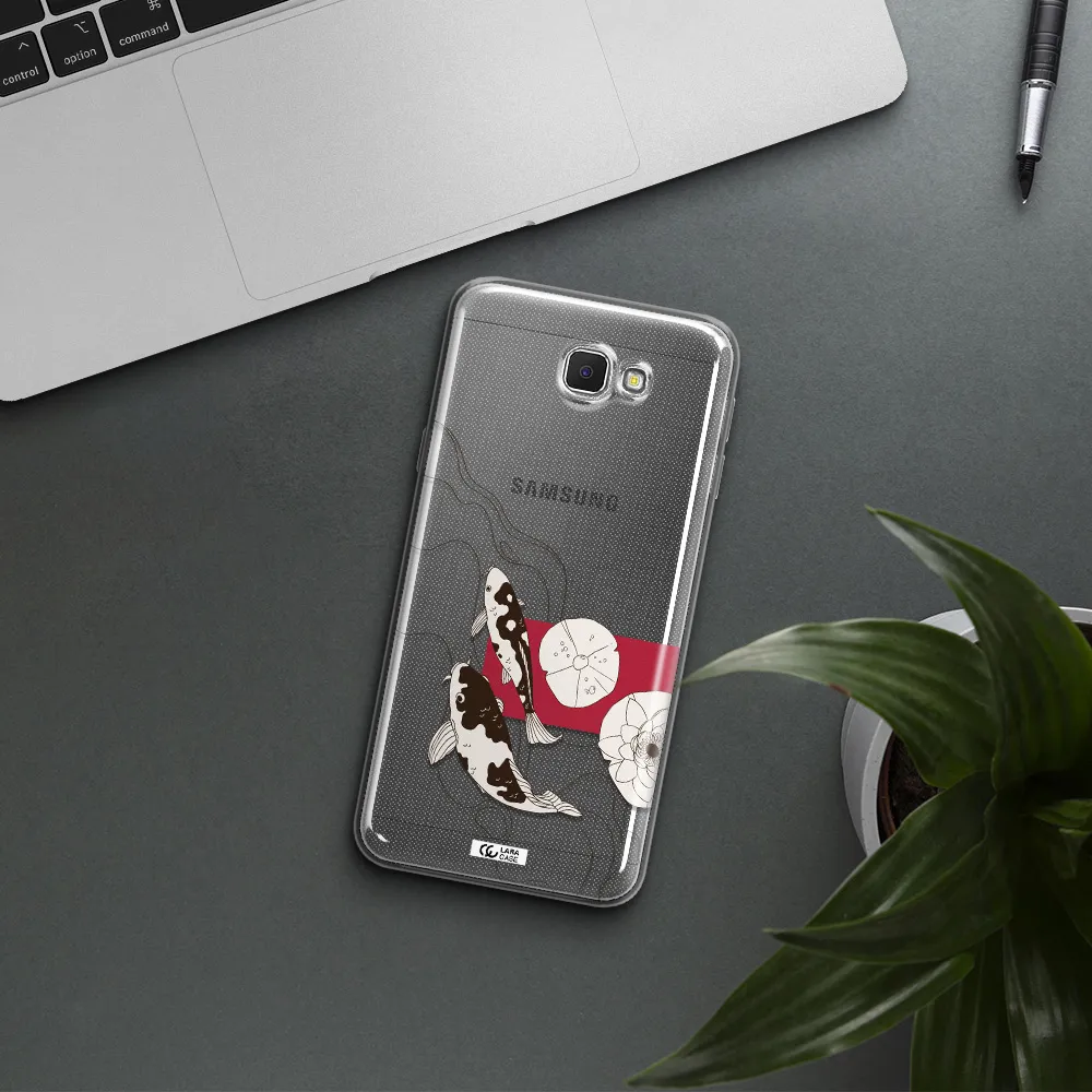 a black and white illustration of fish and flowers Samsung J5 Prime Clear TPU Case