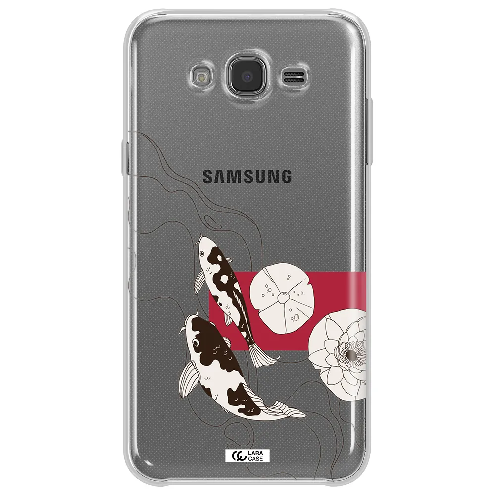 a black and white illustration of fish and flowers Samsung J7 Core Clear TPU Case