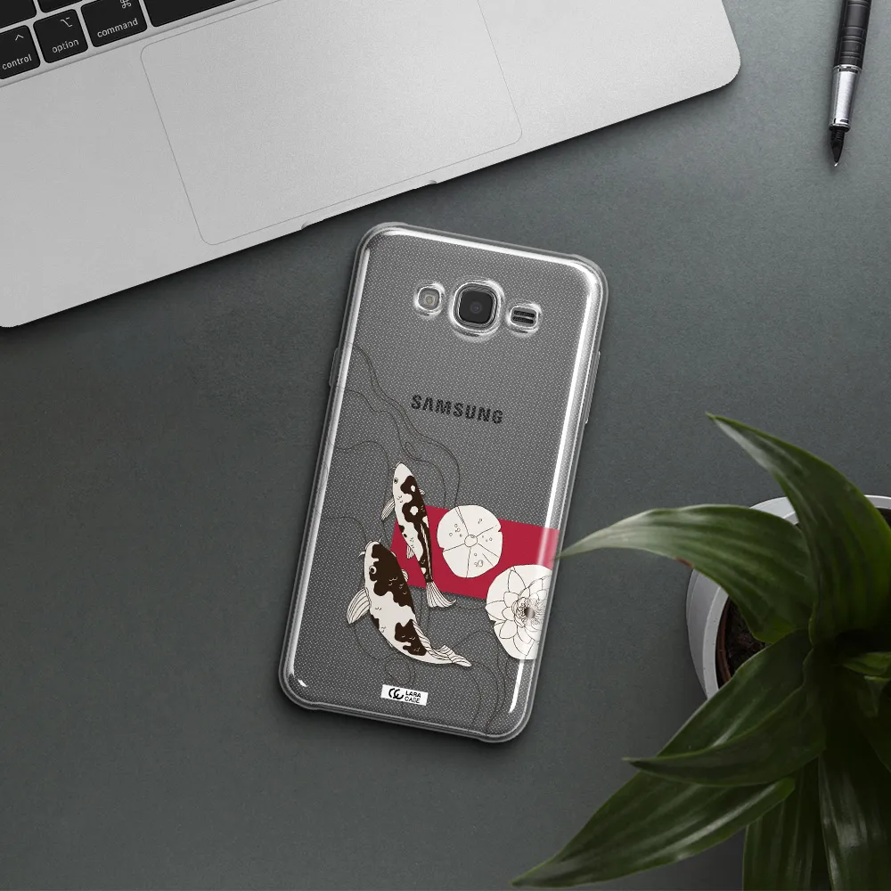 a black and white illustration of fish and flowers Samsung J7 Core Clear TPU Case