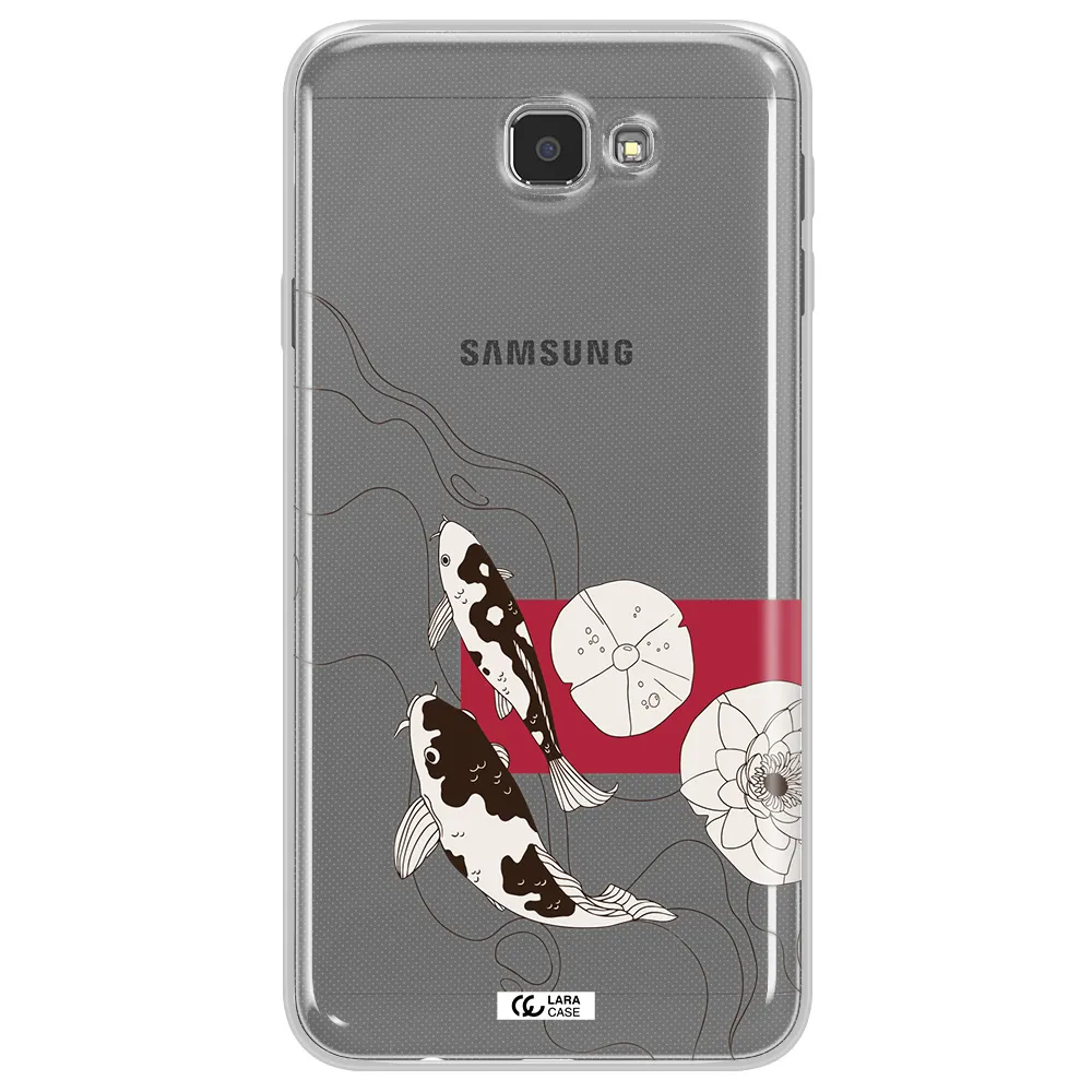 a black and white illustration of fish and flowers Samsung J7 Prim Clear TPU Case