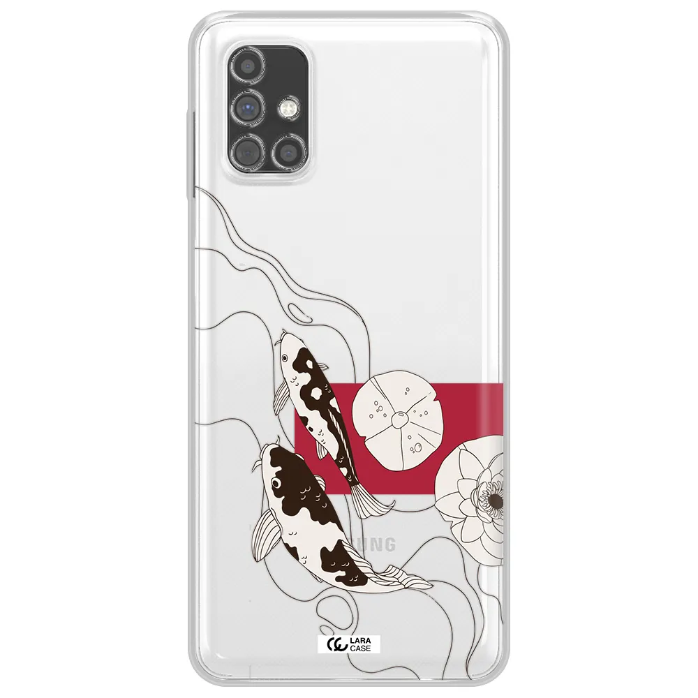a black and white illustration of fish and flowers Samsung M31S Clear TPU Case