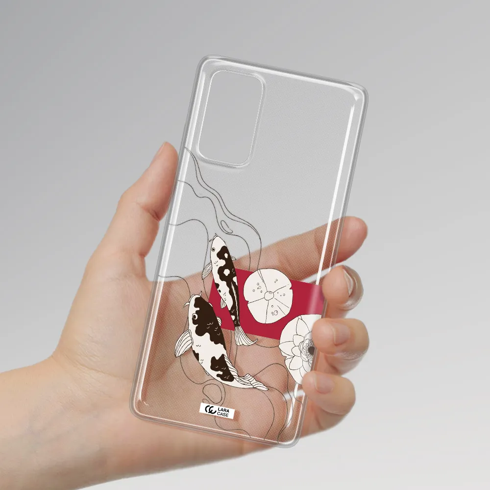 a black and white illustration of fish and flowers Samsung Note 20 Clear TPU Case