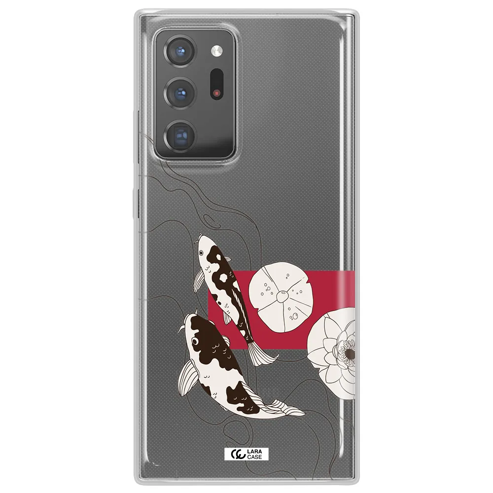 a black and white illustration of fish and flowers Samsung Note 20 Ultra Clear TPU Case