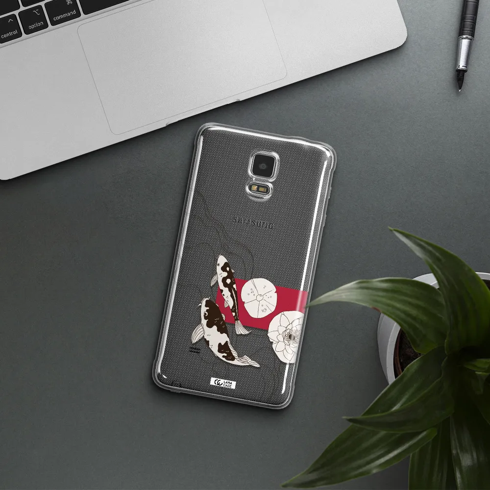 a black and white illustration of fish and flowers Samsung Note 4 Clear TPU Case