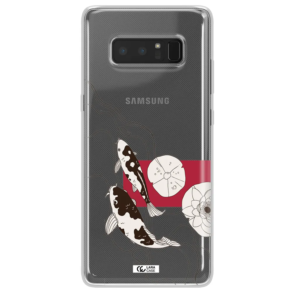 a black and white illustration of fish and flowers Samsung Note 8 Clear TPU Case