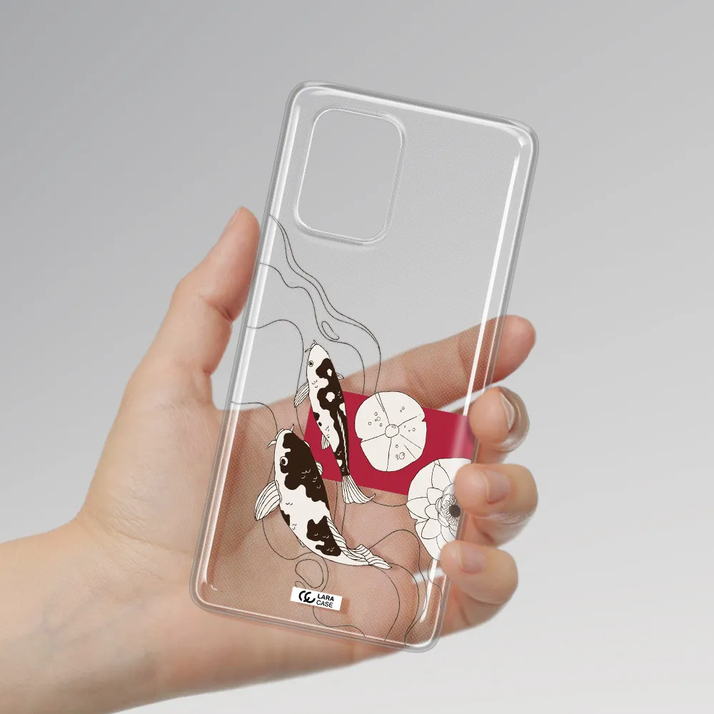 a black and white illustration of fish and flowers Samsung S10 Lite Clear TPU Case