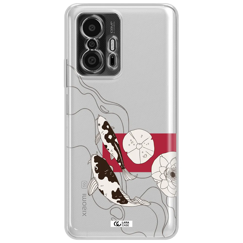 A Black And White Illustration Of Fish And Flowers Xiaomi 11T Pro Clear Tpu Case