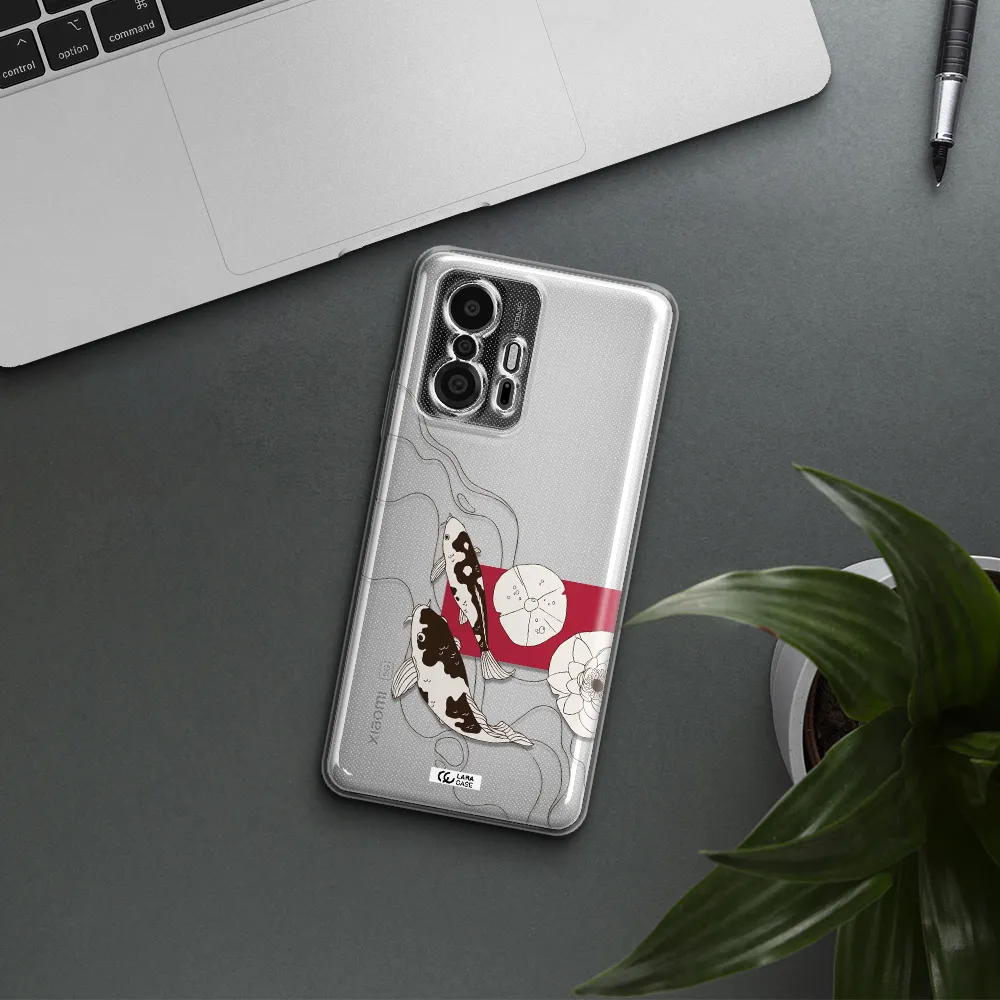 A Black And White Illustration Of Fish And Flowers Xiaomi 11T Pro Clear Tpu Case