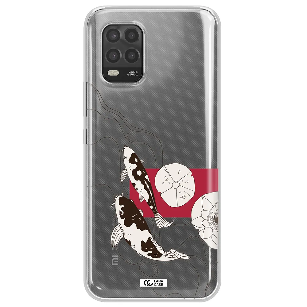 a black and white illustration of fish and flowers Xiaomi Mi 10 Lite Clear TPU Case