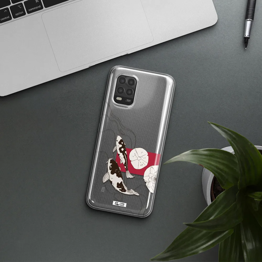 a black and white illustration of fish and flowers Xiaomi Mi 10 Lite Clear TPU Case