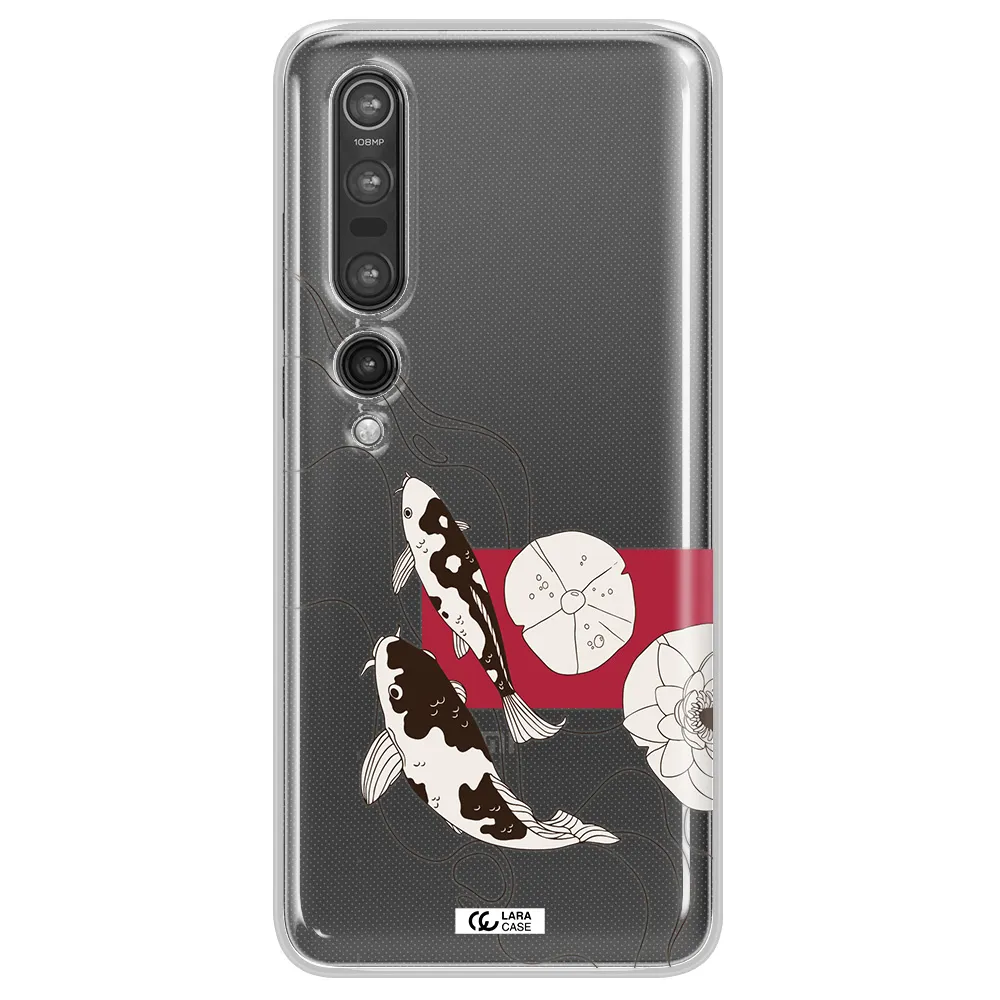 a black and white illustration of fish and flowers Xiaomi Mi 10 Pro Clear TPU Case